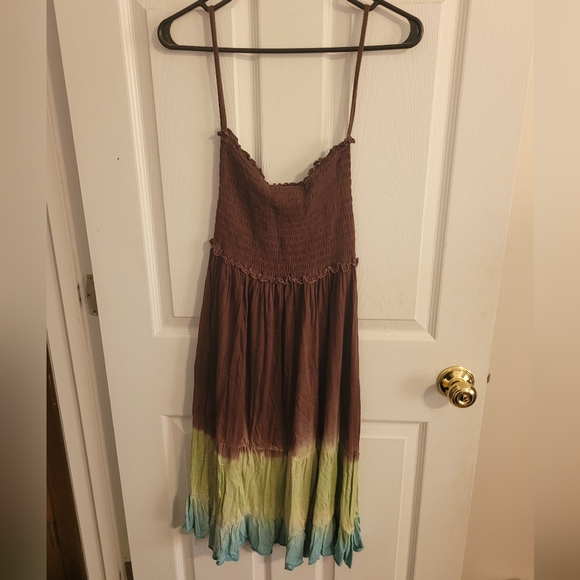 CZ Brown and Blue Green Tropical Strapless Dress - Picture 1 of 1